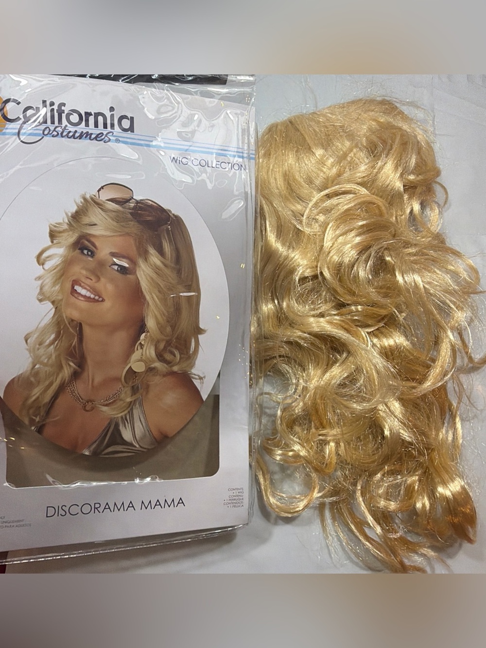 BLONDE Long Curly Hair Sexy Wig 1970s Costume Bombshell Farrah GOGO GIRL Disco